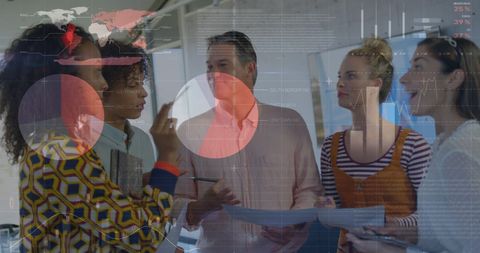 Diverse Team Collaborating on Data Analysis and Global Trends