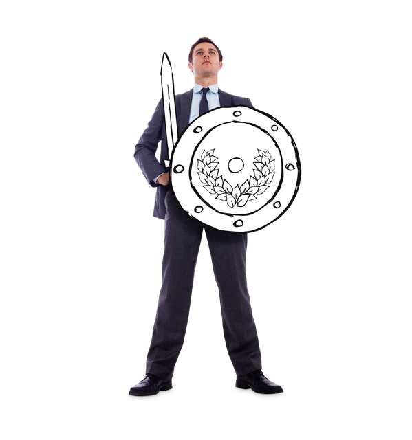 Businessman Holding Sword and Shield on Transparent Background, Conceptual Illustration - Download Free Stock Videos Pikwizard.com