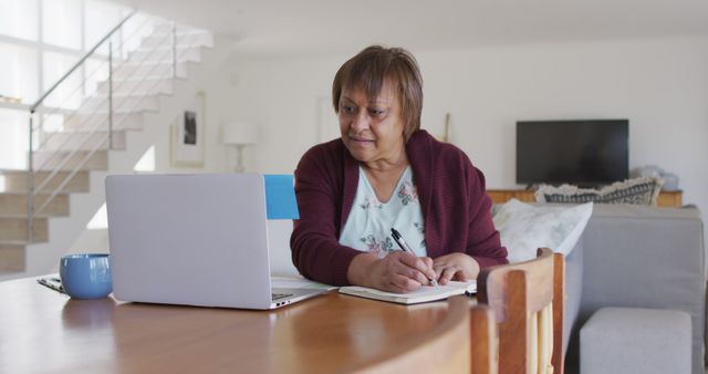 Senior Woman Working from Home on Laptop in Modern Living Room - Download Free Stock Images Pikwizard.com