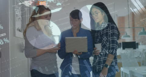 Team of Diverse Women Collaborating with Digital Data Interface
