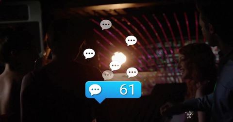 Nightclub Social Buzz with Floating Notification and Neon Lights