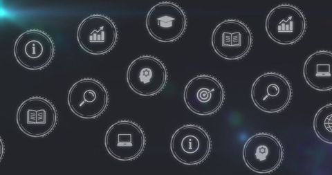 Digital Technology and Analytics Icons on Dark Background