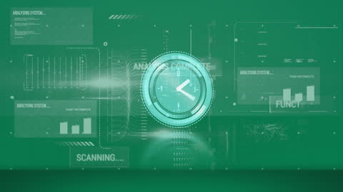 Digital Clock Overlay with Data on Green Background