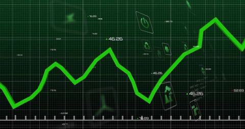Green Data Line Sweeping Across Futuristic Dashboard Grid Showing Analytics Trend and Telemetry