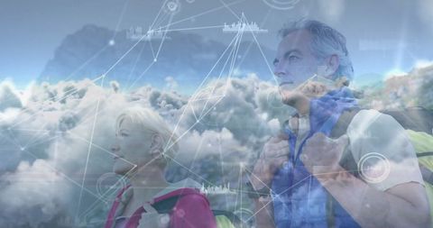 Senior Couple Hiking with Digital Connection Concept