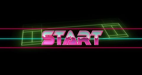 Retro start button with neon stadium theme