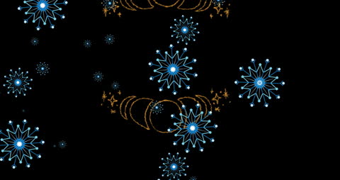 Sparkling Snowflakes with Festive Patterns on Black Background