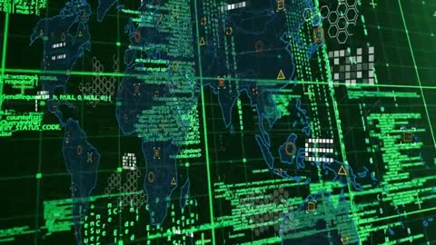 Futuristic World Map with Cybersecurity Data Visualization