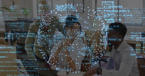 Team Collaborating and Analyzing Global Data Visualization with Code Overlay