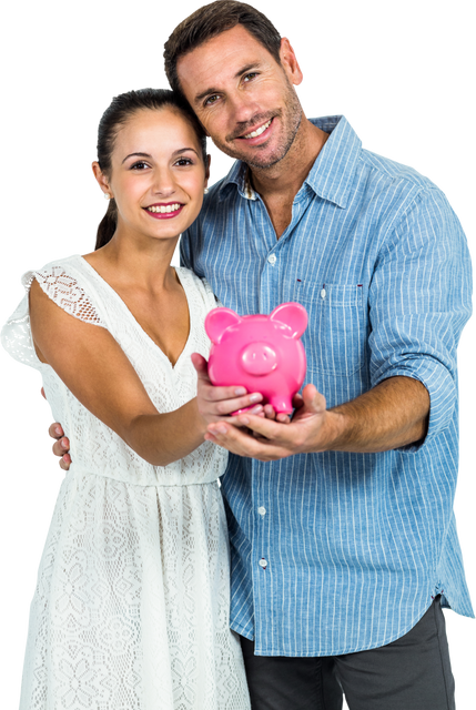 Happy Couple Holding Piggy Bank Isolated on Transparent Background - Download Free Stock Videos Pikwizard.com