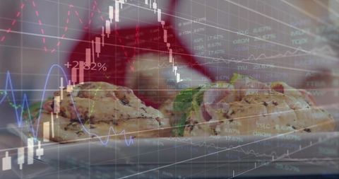 Scones blending with stock market charts double exposure concept of food finance