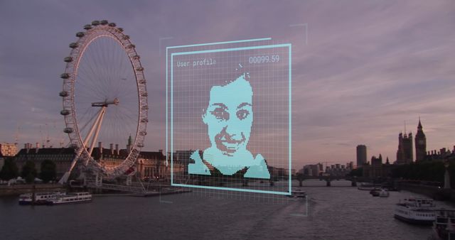 Digital Biometric Profile Over London Cityscape at Dusk - Download Free Stock Images Pikwizard.com