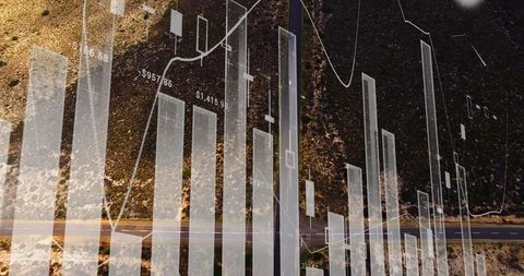 Financial Data Analysis Overlay on Aerial Landscape View - Download Free Stock Images Pikwizard.com