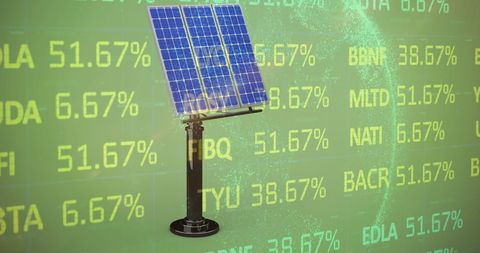 Solar panel investment in digital stock market concept