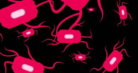 Digital art of vibrant bacteria cells on black background