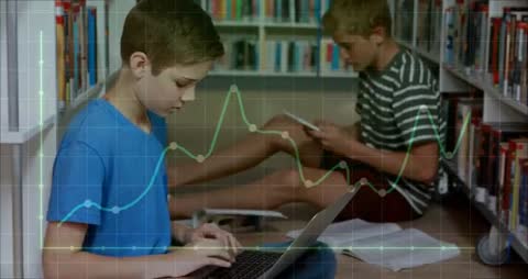 Tech-Savvy Boys Using Gadgets in Modern Library Study Space