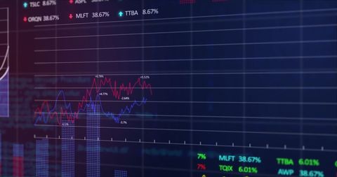Colorful Stock Market Display with Graphs and Tickers on Blue Background - Download Free Stock Images Pikwizard.com