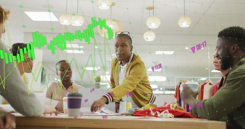 Diverse Team Analyzing Business Growth with Digital Graphs