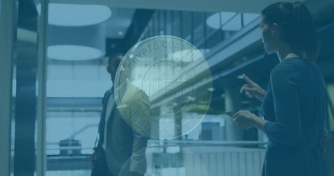 Floating NFT Coin Concept in Modern Corporate Environment