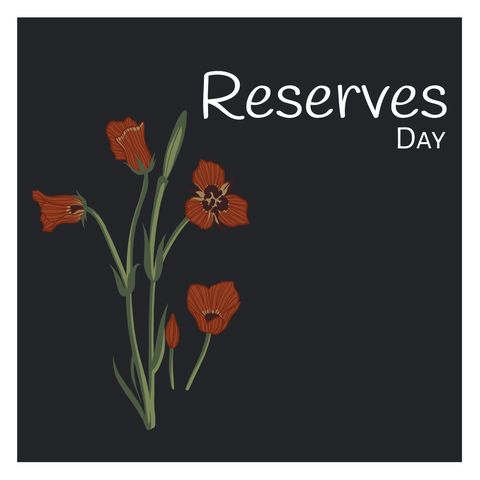 graphic showcasing reserves day with red flowers and text on a black backdrop. this can be used for events, promotions, or educational material about the significance of reserves day. ideal for digital and print media, including social media banners and posters.