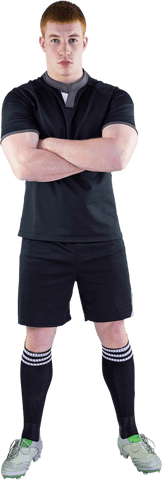 Transparent Portrait of Serious Rugby Player in Defensive Stance