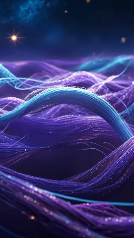 Vertical Futuristic Ribbons Weaving Through Cosmic Space with Luminescent Starburst