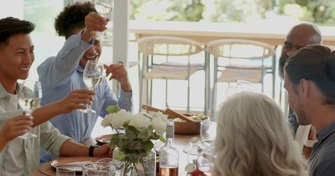 Group of Friends Celebrating with Toast at Festive Reception