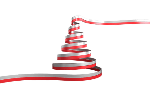 Red white ribbon christmas tree on transparent background