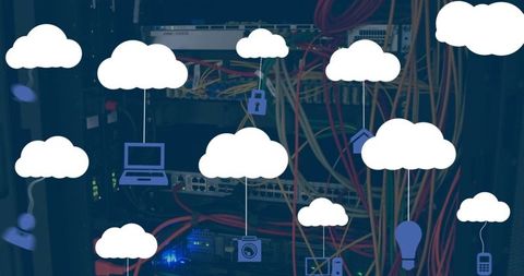 Cloud Computing and IoT Icons Over Data Center Servers - Download Free Stock Images Pikwizard.com