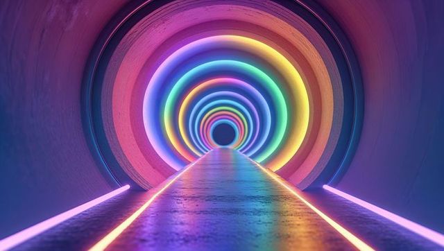 Futuristic Neon Tunnel with Concentric Light Rings