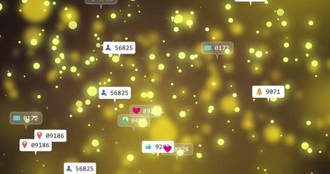 Social media icons and data over glowing digital lights