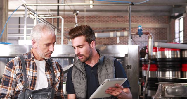 Industrial Workers Using Digital Tablet in Manufacturing Plant - Download Free Stock Images Pikwizard.com