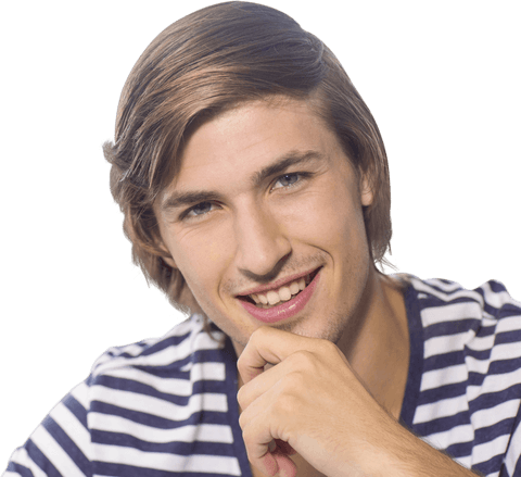 Smiling Young Man in Striped Shirt on Transparent Background
