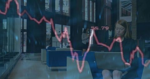 Corporate Professional with Laptop and Financial Chart Overlay