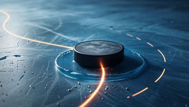 Futuristic Hockey Puck Infused with Glowing Motion Trails