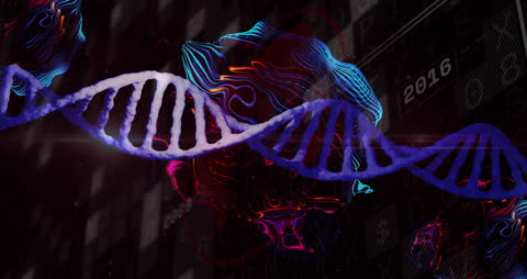 Futuristic DNA Strand with Digital and Abstract Elements