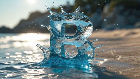 Splashing water sculpting letter b on sandy beach