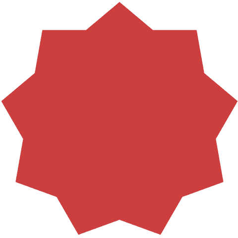 Red geometric star shape on transparent background