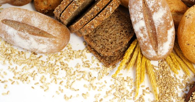 Assorted Whole Grain Breads and Wheat Spikes - Download Free Stock Images Pikwizard.com