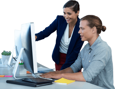 businesswoman coaching male coworker with computer - Download Free Stock Videos Pikwizard.com