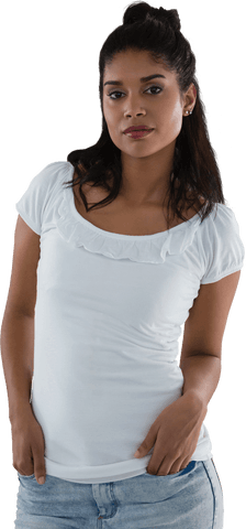 Transparent Background Young Woman in Casual White Top