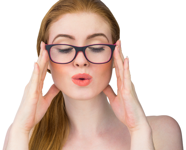 Beautiful Redhead with Glasses on Transparent Background Expressing Elegance - Download Free Stock Videos Pikwizard.com