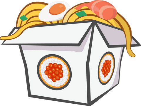 Cartoon takeout box with asian noodles illustration on transparent background
