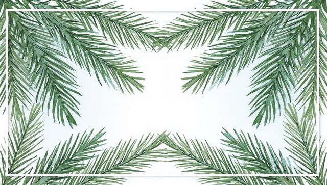 Watercolor pine border framing white card center for minimal holiday and winter designs