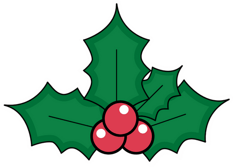 Festive holly sprig vector with red berries on transparent background