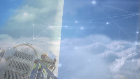 Man in Hard Hat Observing Technology in a Sunny Skies Environment