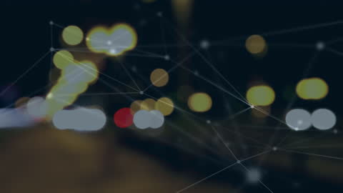 Digital Network Lines Over City Night Bokeh Lights