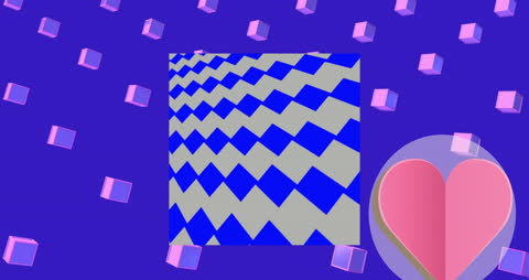 Geometric Pattern with Heart and 3D Cubes