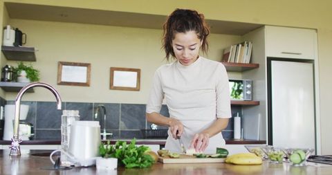 Woman Preparing Vegetables in Modern Kitchen Healthy Lifestyle