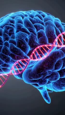 3D Brain Activating Neural Pathways with Drifting DNA Strand - Vertical Science Animation
